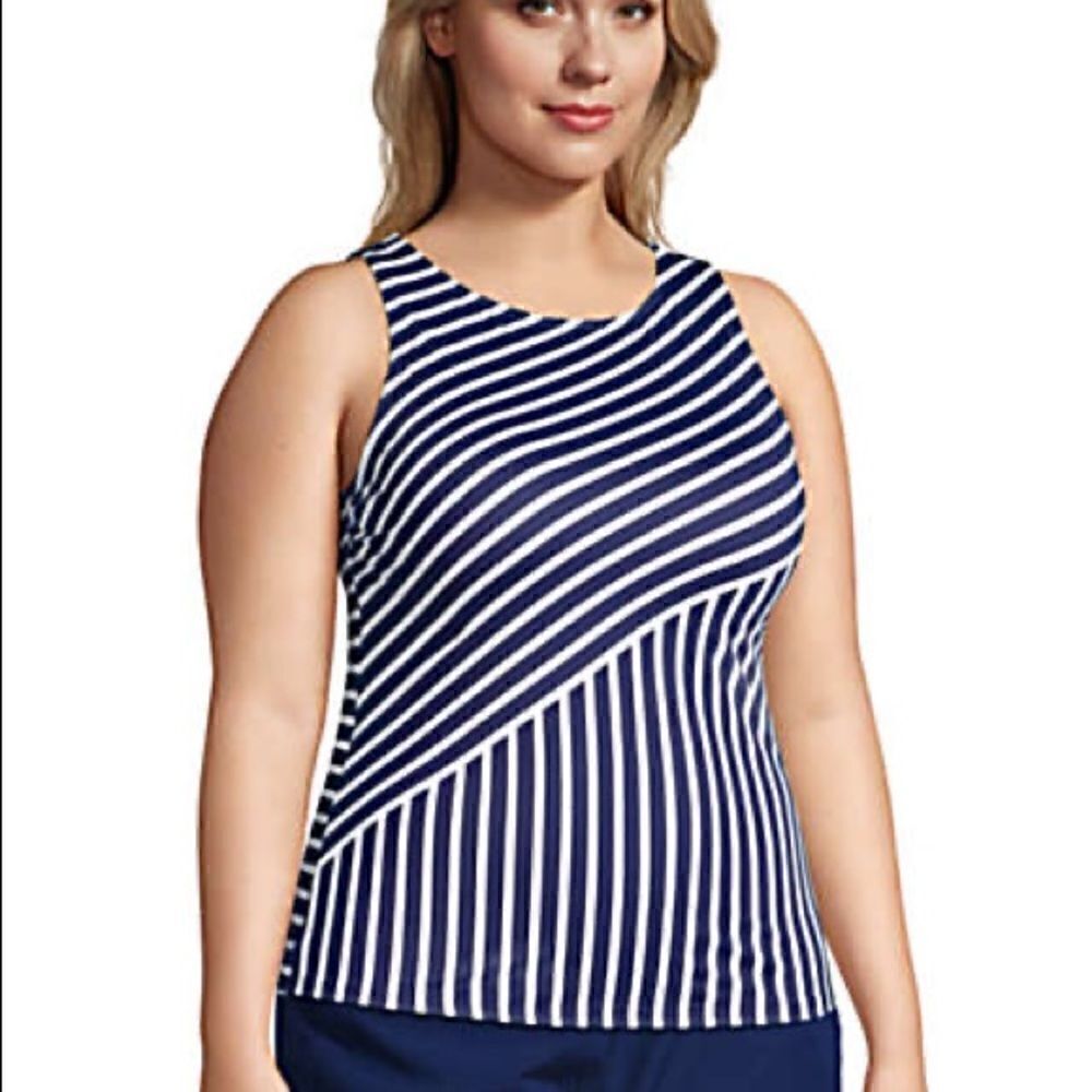 Land’s End Plus reg size high neck tankini blue white soft cup various sizes - Picture 5 of 5